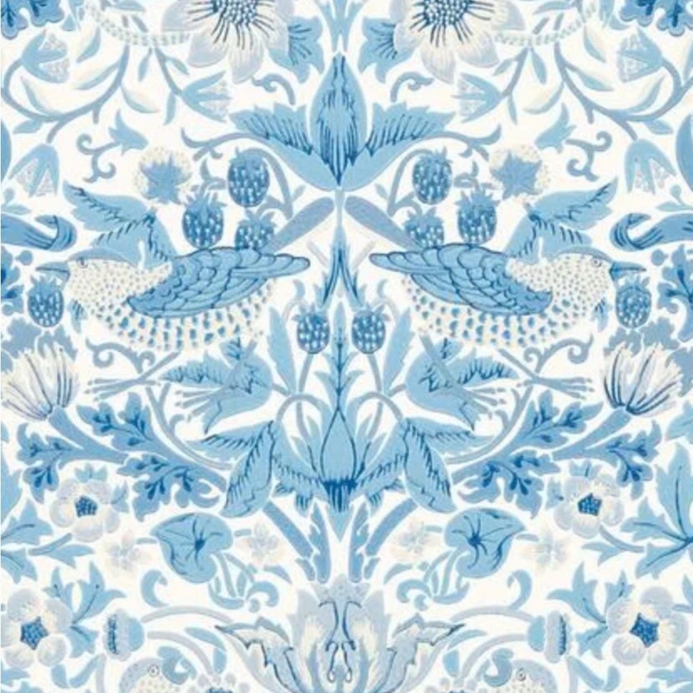 New Anthropologie Morris & Co. Strawberry Thief Birds Wallpaper blue and white